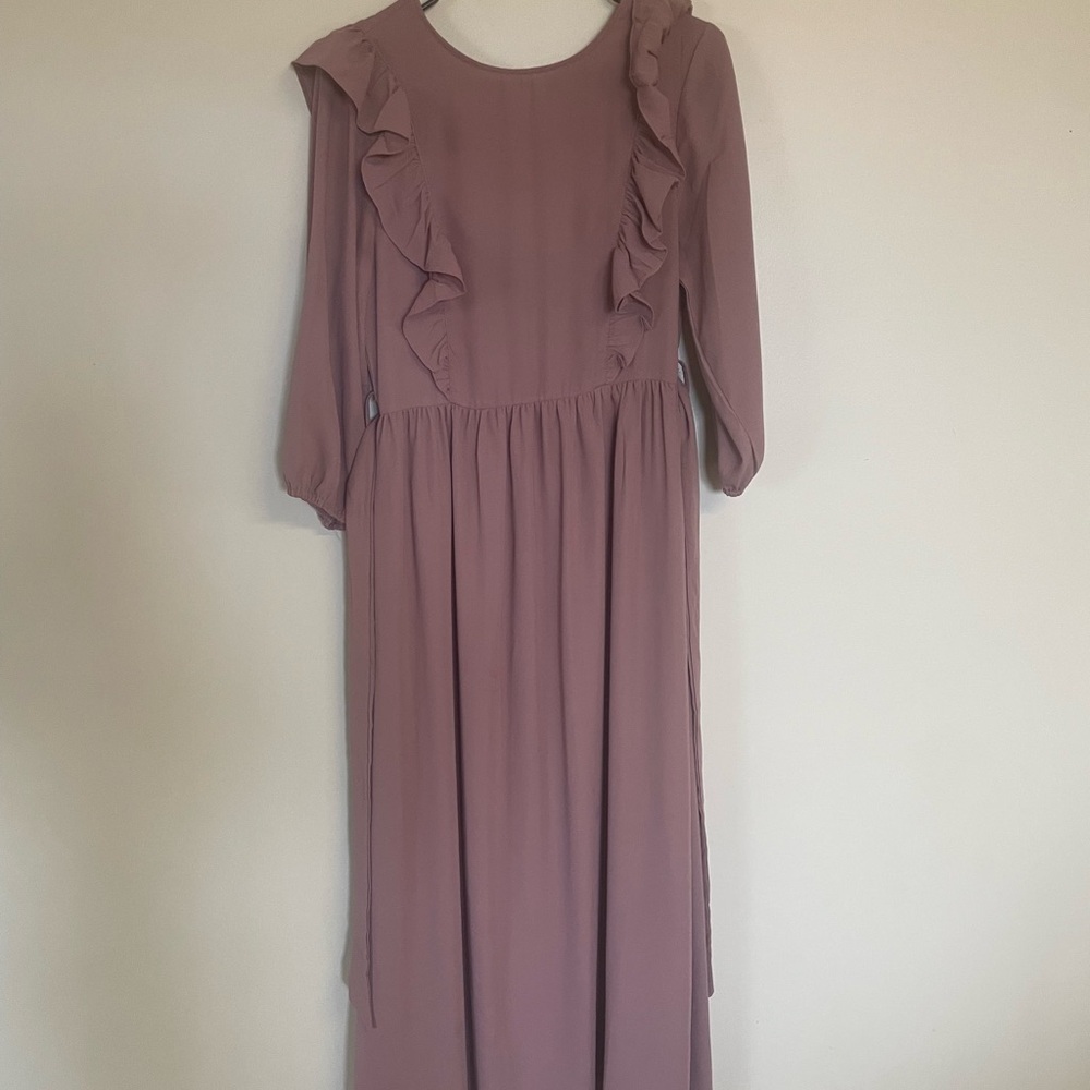 Roolee Mauve Long Sleeve Dress with Ruffles